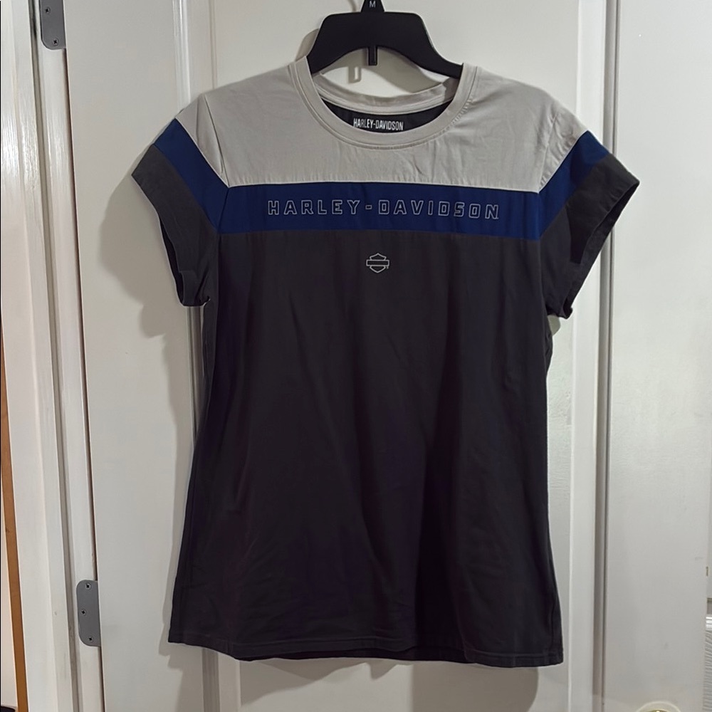 Harley-Davidson Gray and Blue Short Sleeve Tee